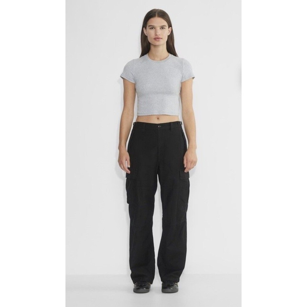 TNA Aritzia Supply Cargo Pants 4 Black Utility Mid Rise Baggy Relaxed Drawcord